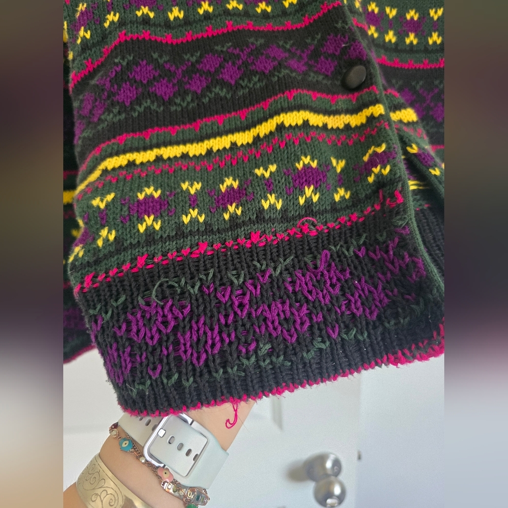 Vintage Benetton Cardigan 90s Colorful Knit Sweater Made in Italy Size M - Picture 12 of 15